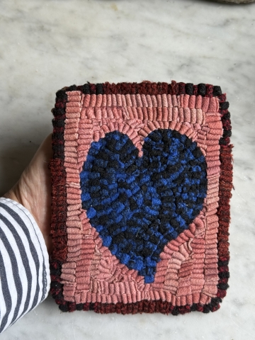 Picture of "Put Your Heart in It" - mini hooked rug by Annie Hayes, signed  -