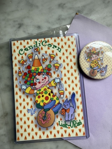 Picture of LE Set - "Candi Corn & Lick Orish" Print and Button by Muriel Juneberry Fashrion  - SALE