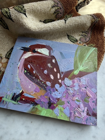 Picture of Carolina Wren & Lilacs - 5x6  - Original Art by Angela Moulton 